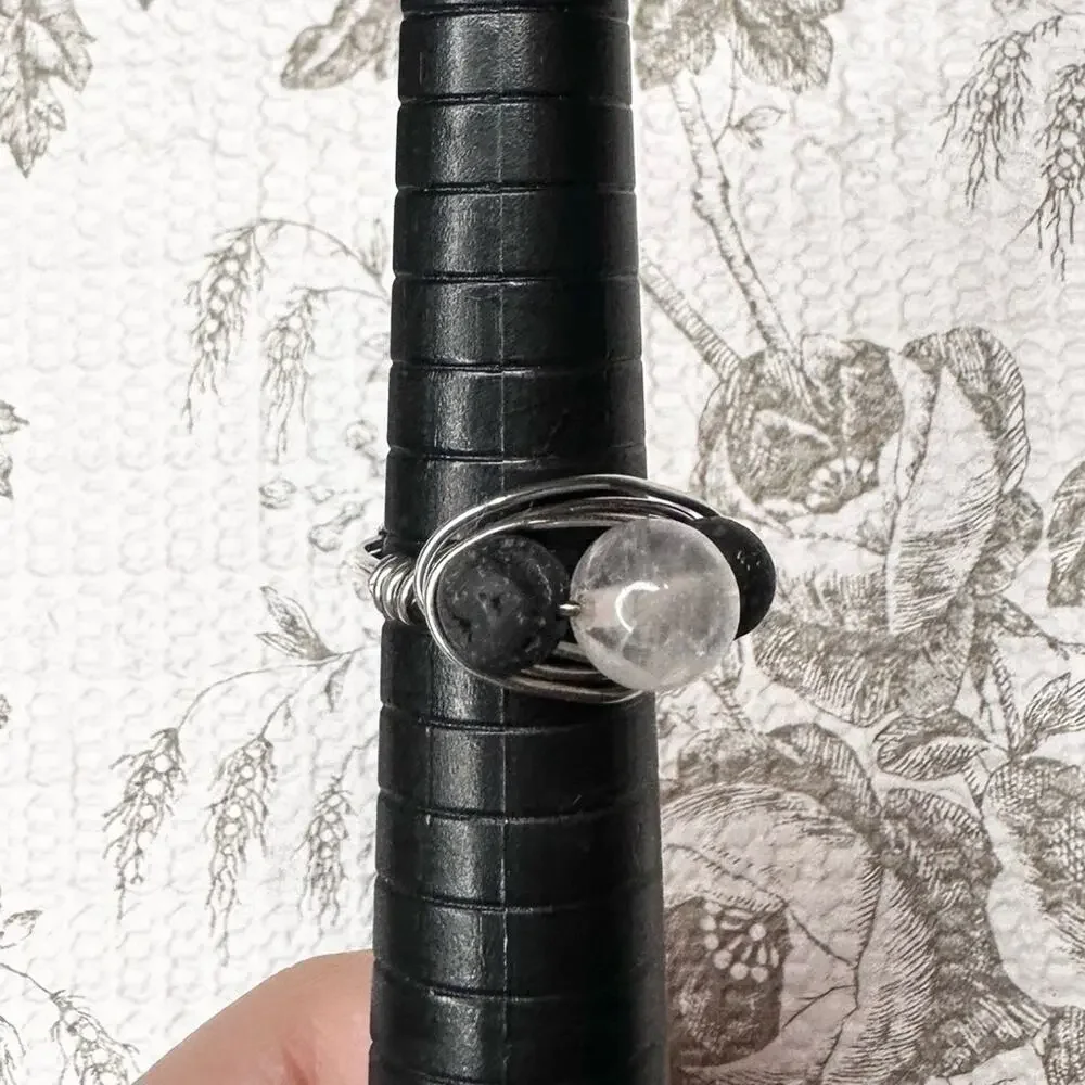 Handmade Rose Quartz Lava Rock handmade ring